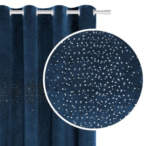 Zasłona z kryształkami gotowa Welurowa Velvet SHINY 140x250 (granatowa)