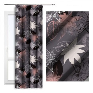 Zasłona gotowa na taśmie Szara Liście 140x250 Vipro D404-302