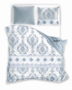 Pościel satyna bawełniana Pure Sateen 220x200 niebieski ornament