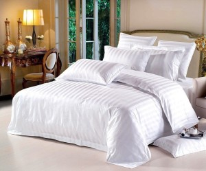 Pościel hotelowa adamaszek 100% Bawełna 95° 140x200 biała pasek 2cm (poszwa)