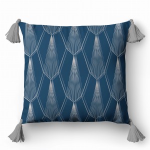 Poszewka na poduszkę z frędzlami PANAMA 45x45 granatowa ornament glamour