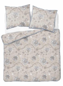 Komplet pościeli bawełnianej PERKAL z ozdobną lamówką bizą 220x200 niebieskie kwiaty ornament