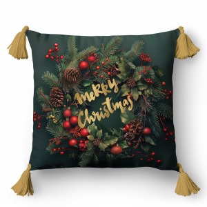 Świąteczna poszewka na poduszkę z frędzlami PANAMA 45x45 Merry Christmas