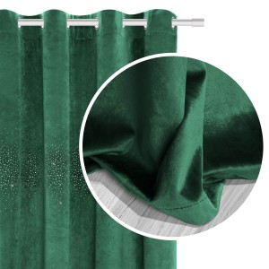 Zasłona z kryształkami gotowa Welurowa Velvet SHINY 140x250 (zieleń butelkowa)